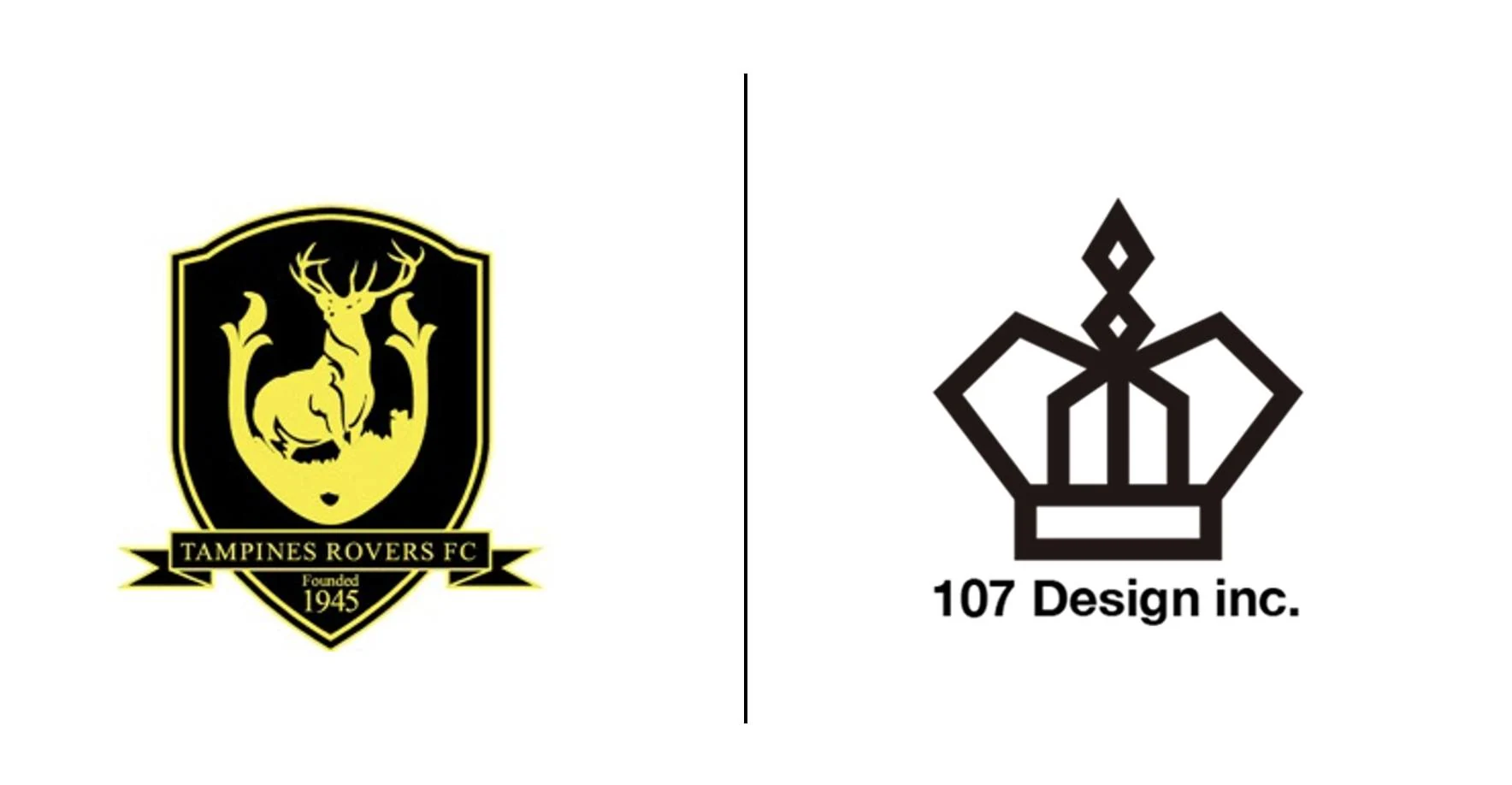 タンピネス・ローバーズFCのエンブレムと107 Design inc.のロゴ